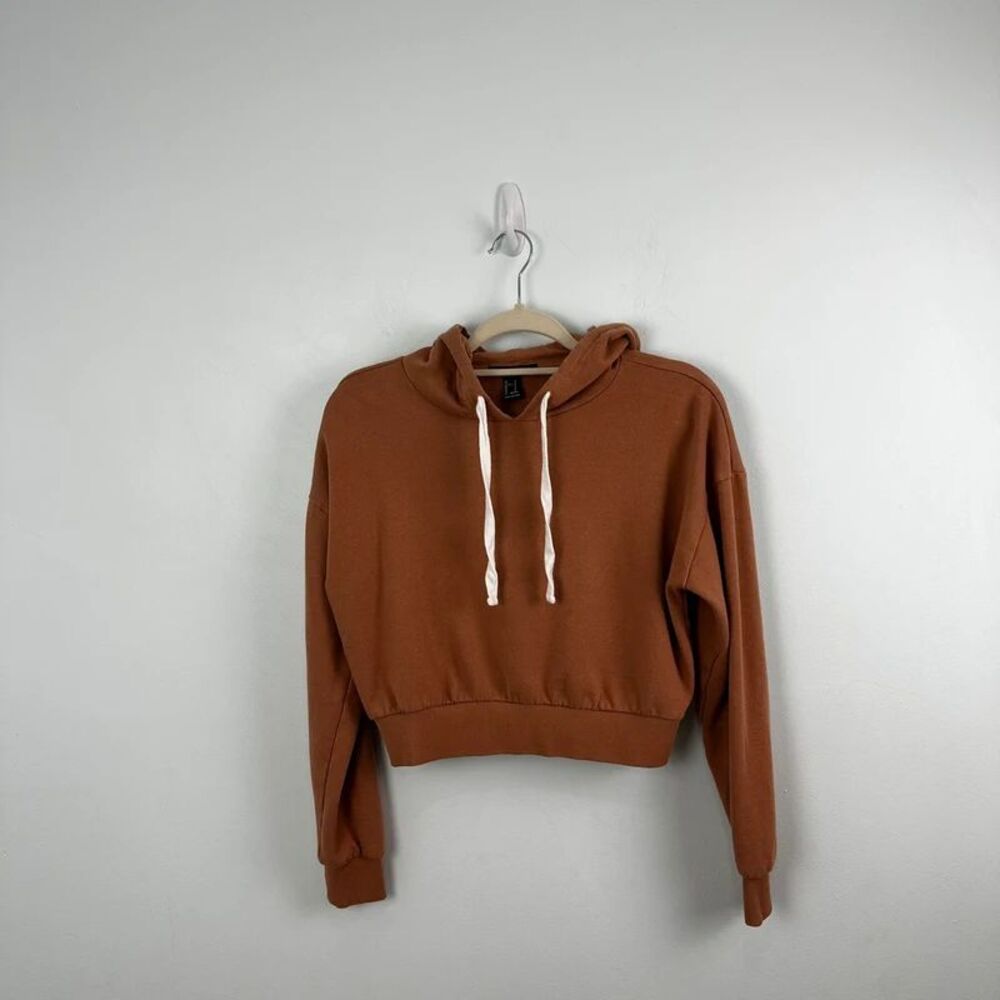 Forever 21 Cropped Pullover Hoodie Sweatshirt Tan Size Small